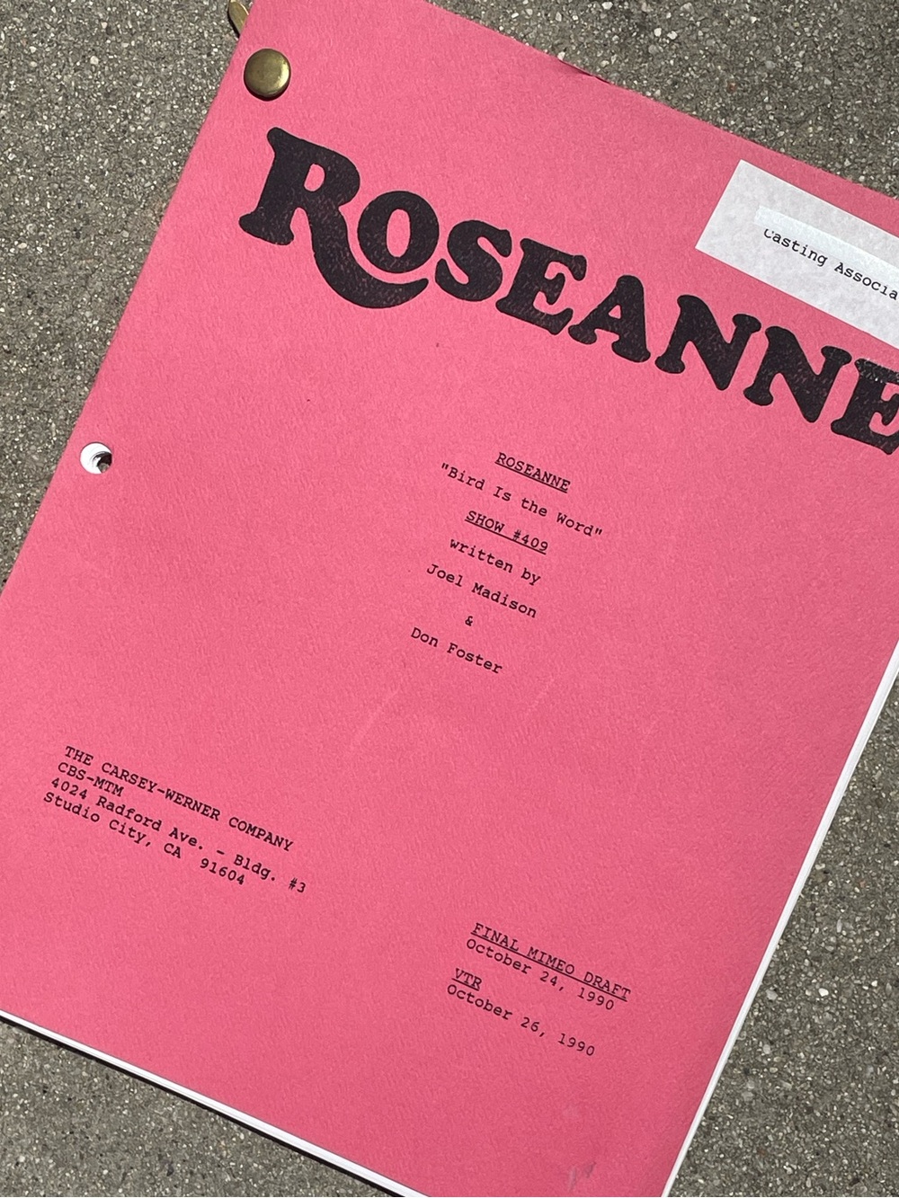 Roseanne Vtg 1990 Production Used Final Mimeo Draft Script Bird is the Word